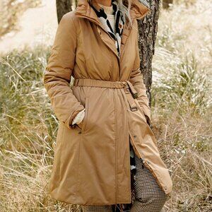 Post Card Puffer Beige Camel Quilted Beltted Mid Length Coat sz 6